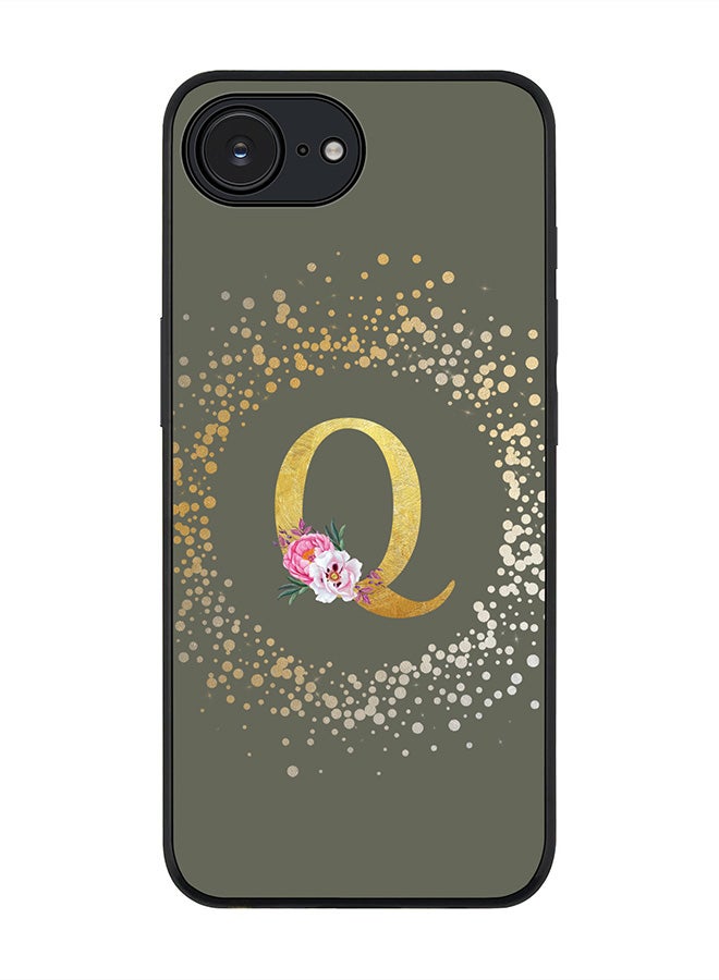 Stylizedd For Apple iPhone 16e Case,Slim fit Camera Protection, Shockproof Thin Phone cover  - Custom Monogram Floral - Q  (Olive Green ) - Image 1