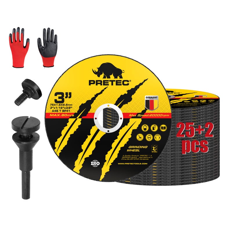 PRETEC Cut Off Wheels 27Pcs, 3 Inch Die Grinder Cut Off Wheels with 1/4 in Mounting Mandrel Kit for Die Grinder, 3/8" Arbor Hole Cutting Wheel for Metal & Stainless Steel Rotary Tool Drill Attachment - Image 1