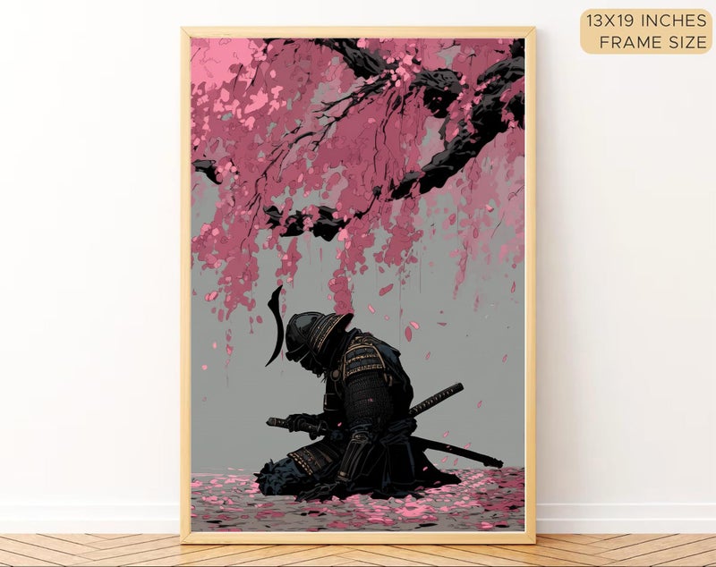Gamya Framed Japan Samurai Theme Wall Painting Posters For Office, Living Room, Bedroom Wall Decor - Japanese Japandi Samurai Aesthetic Room Decor (Resting Samurai, 13x19 Inches, Framed) - Image 3