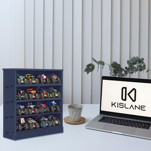KISLANE Felt Monster Trucks Display Case, Wall-Mounted Display Case Fit for Monster Trucks, 16 Slots Monster Trucks Storage Case, Groove Fixation Toy Truck Container Holder (Blue- New Version) - Image 5