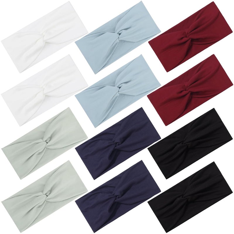 Panleding 12 Pcs Stretchy Headbands for Women, Absorbed Sport Headband Soft Twist Knotted Hairbands for Daily Life Yoga Workout (Neutral Color 1) - Image 1
