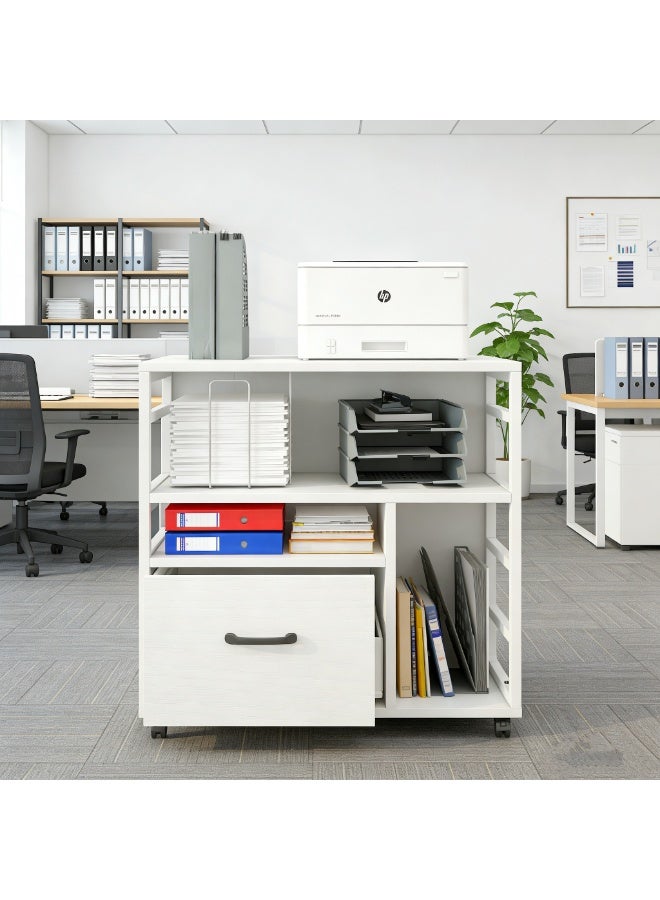 خزانة الملفات واقف الطابعة المتنقلة الأبيض مع التخزين ، خزانة الملفات المتداولة المكتب مع الدرج والرفوف المفتوحة ، خزانة تخزين الملفات متعددة الوظائف لمنظمة المكتب المنزلي (WJG005) - Image 1