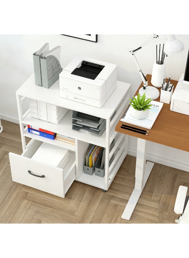 خزانة الملفات واقف الطابعة المتنقلة الأبيض مع التخزين ، خزانة الملفات المتداولة المكتب مع الدرج والرفوف المفتوحة ، خزانة تخزين الملفات متعددة الوظائف لمنظمة المكتب المنزلي (WJG005) - Image 3