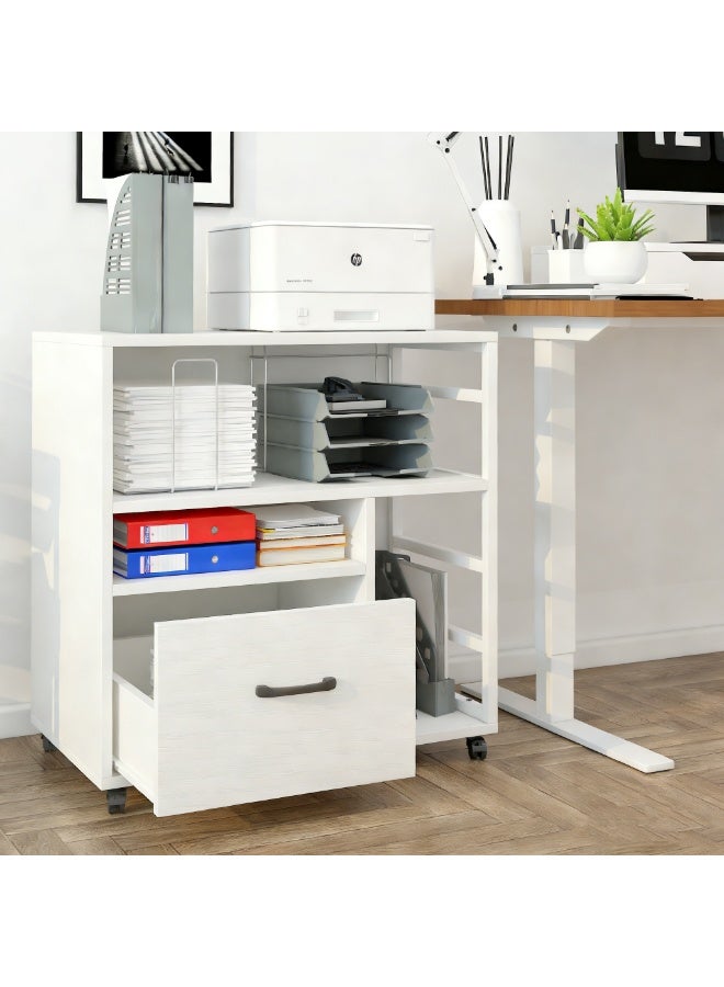 خزانة الملفات واقف الطابعة المتنقلة الأبيض مع التخزين ، خزانة الملفات المتداولة المكتب مع الدرج والرفوف المفتوحة ، خزانة تخزين الملفات متعددة الوظائف لمنظمة المكتب المنزلي (WJG005) - Image 4