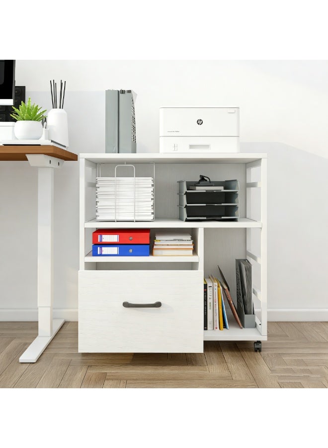 خزانة الملفات واقف الطابعة المتنقلة الأبيض مع التخزين ، خزانة الملفات المتداولة المكتب مع الدرج والرفوف المفتوحة ، خزانة تخزين الملفات متعددة الوظائف لمنظمة المكتب المنزلي (WJG005) - Image 5