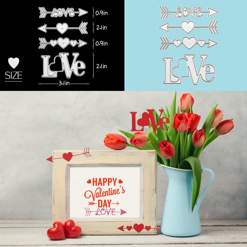 Sieral 8 Pieces Valentine Die Cuts for Card Making Love Letter Metal Happy Valentines Heart Cutting Dies Stencils for Scrapbooking Card Making Photo Album DIY Crafts Decor - Image 4