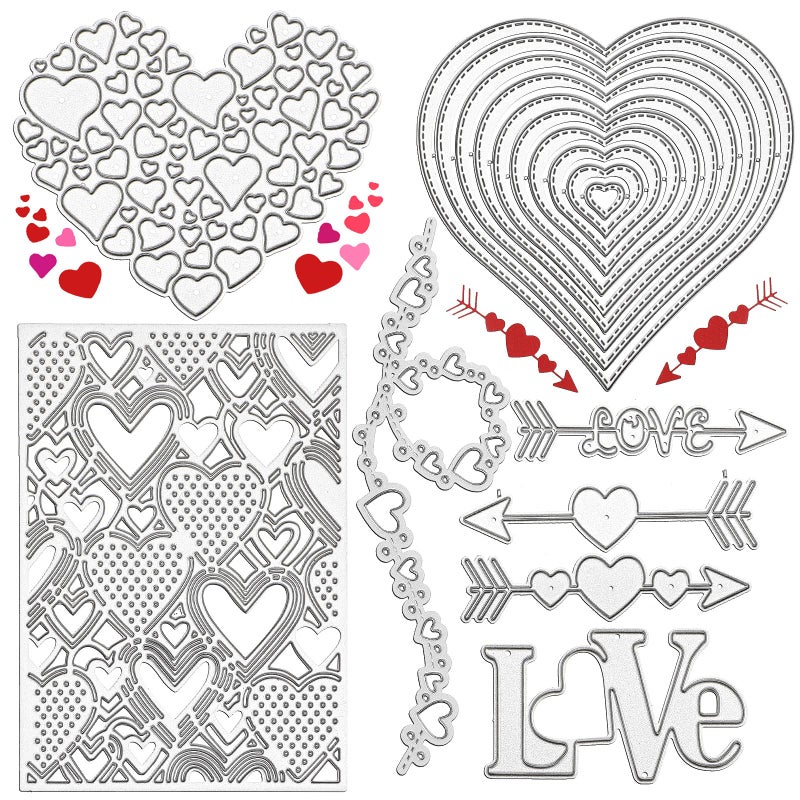 Sieral 8 Pieces Valentine Die Cuts for Card Making Love Letter Metal Happy Valentines Heart Cutting Dies Stencils for Scrapbooking Card Making Photo Album DIY Crafts Decor - Image 1
