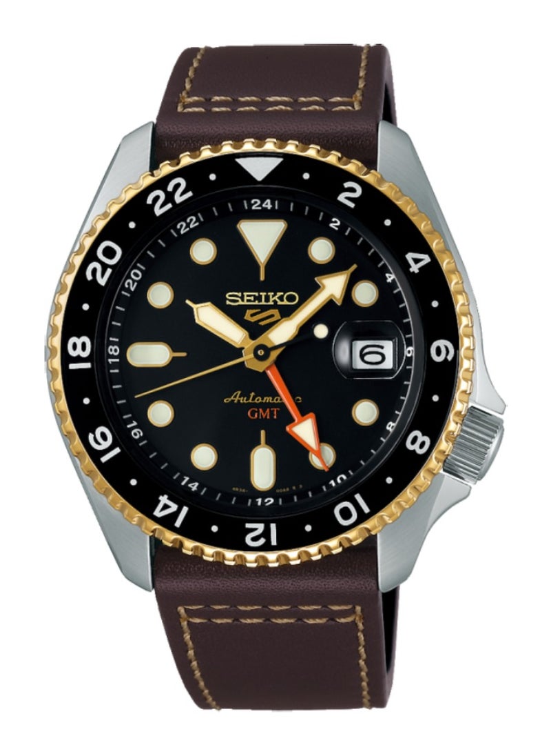 Seiko Mens 5 Sports SKX GMT Automatic Mocha Black Dial Brown Leather Strap Watch - SSK036K1  - Image 1