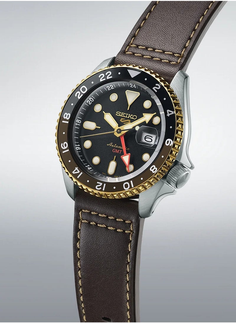 Seiko Mens 5 Sports SKX GMT Automatic Mocha Black Dial Brown Leather Strap Watch - SSK036K1  - Image 2
