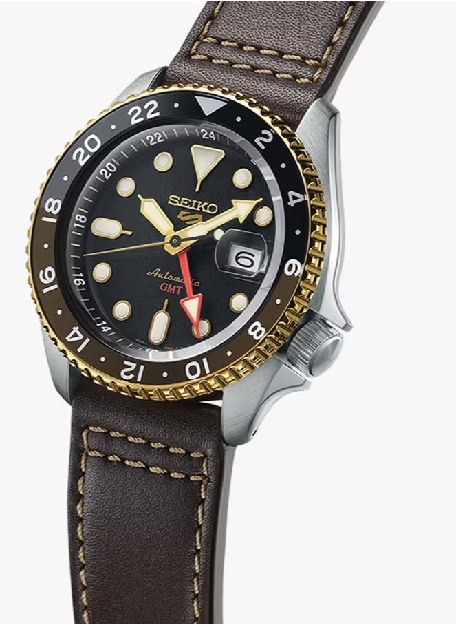 Seiko Mens 5 Sports SKX GMT Automatic Mocha Black Dial Brown Leather Strap Watch - SSK036K1  - Image 4