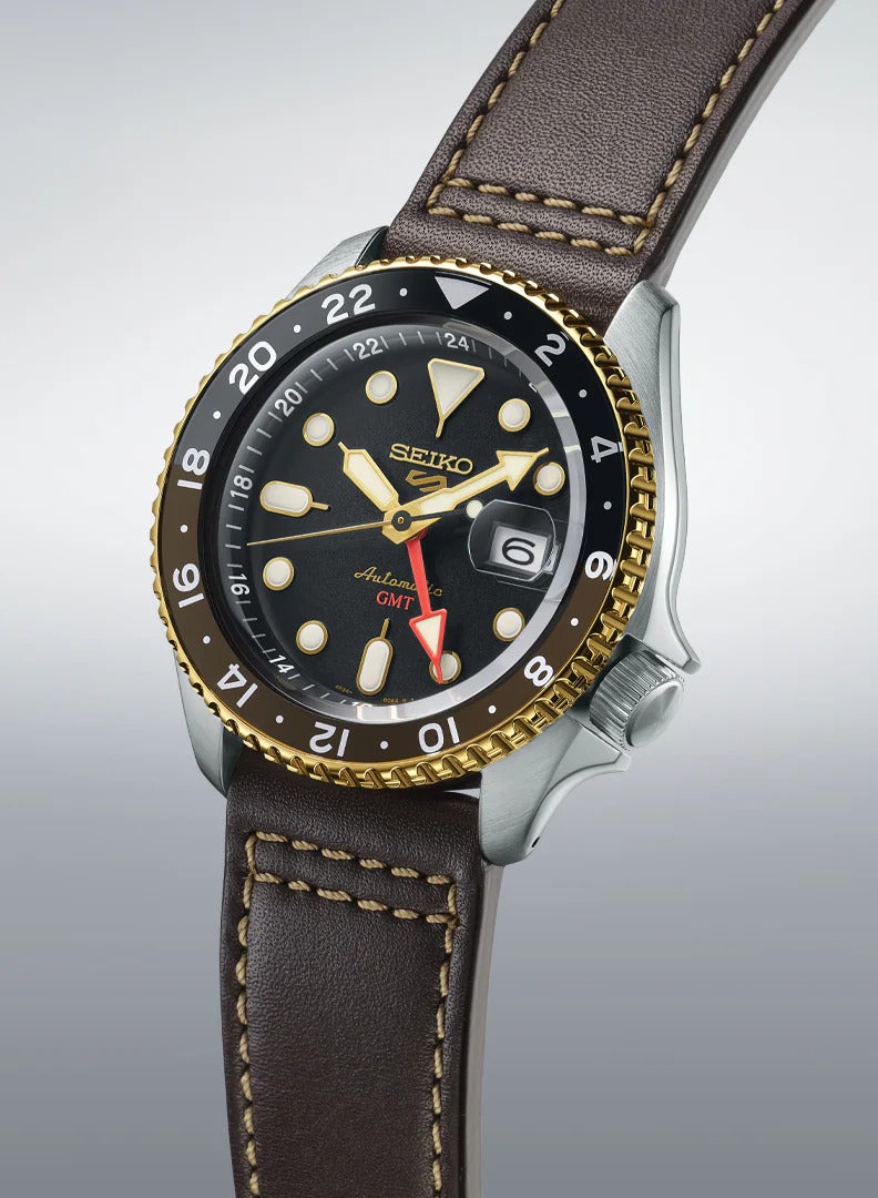 Seiko Mens 5 Sports SKX GMT Automatic Mocha Black Dial Brown Leather Strap Watch - SSK036K1 - Image 3