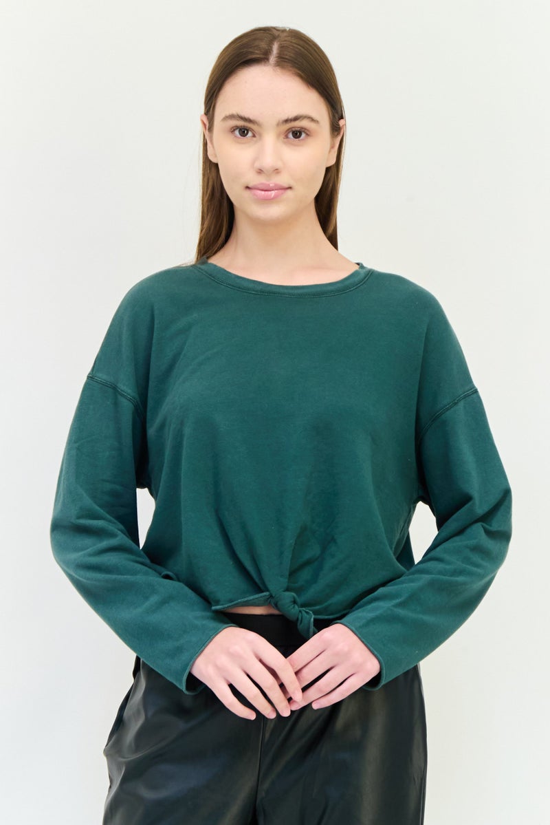 Aerie بلوزة نسائية بقصة دائرية بدون أكمام طويلة، خضراء - Image 1