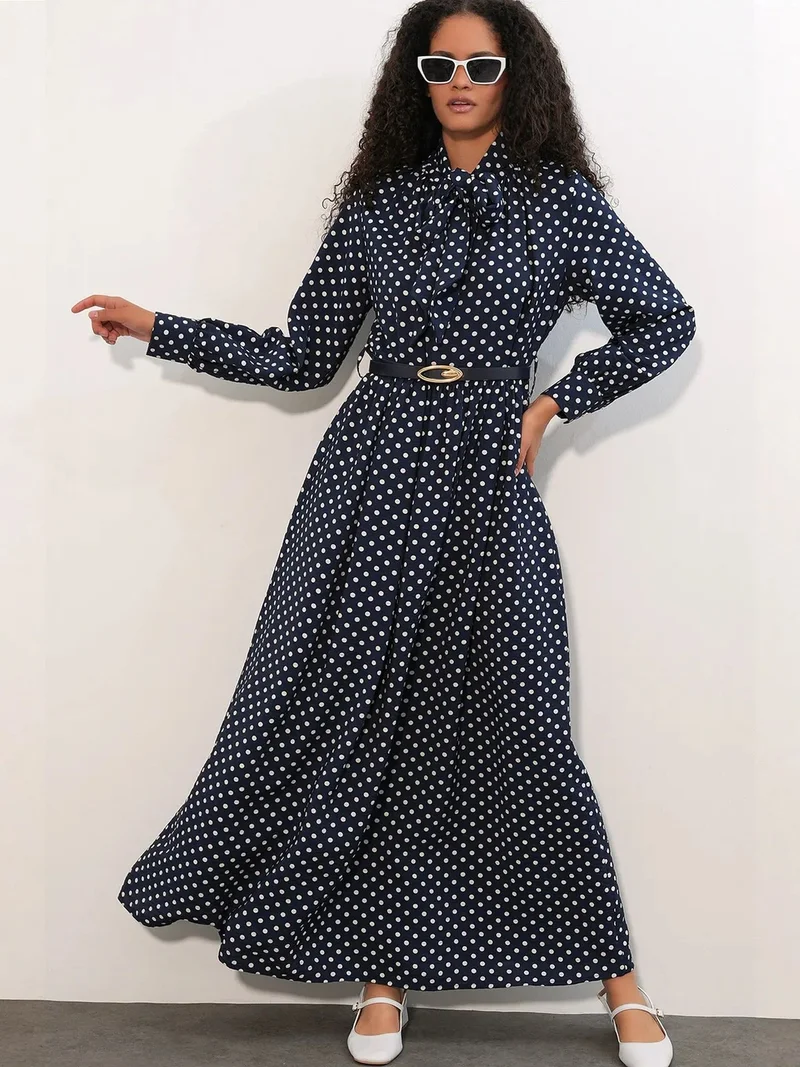 Big Dart Navy Blue BDART Polka Dot Maxi Shirt Dress for Women | Best Price UAE