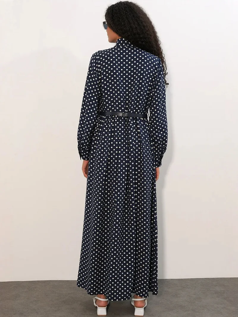 Big Dart Navy Blue BDART Polka Dot Maxi Shirt Dress for Women | Best Price UAE
