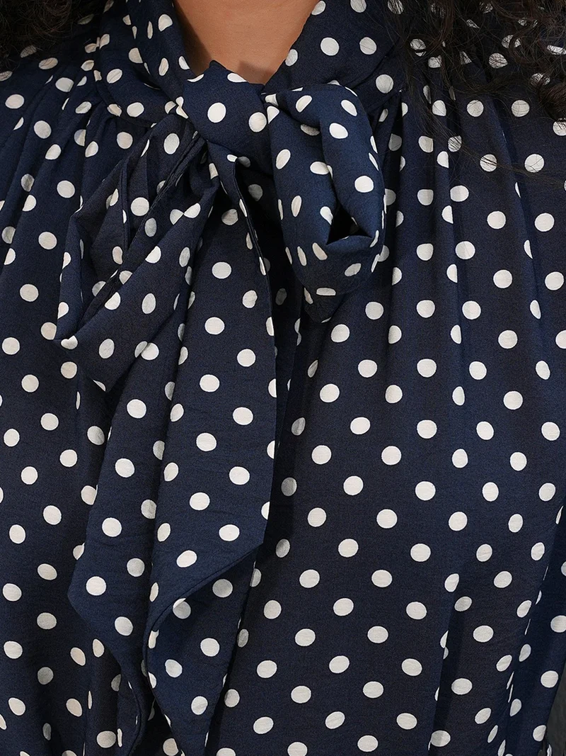 Big Dart Navy Blue BDART Polka Dot Maxi Shirt Dress for Women | Best Price UAE