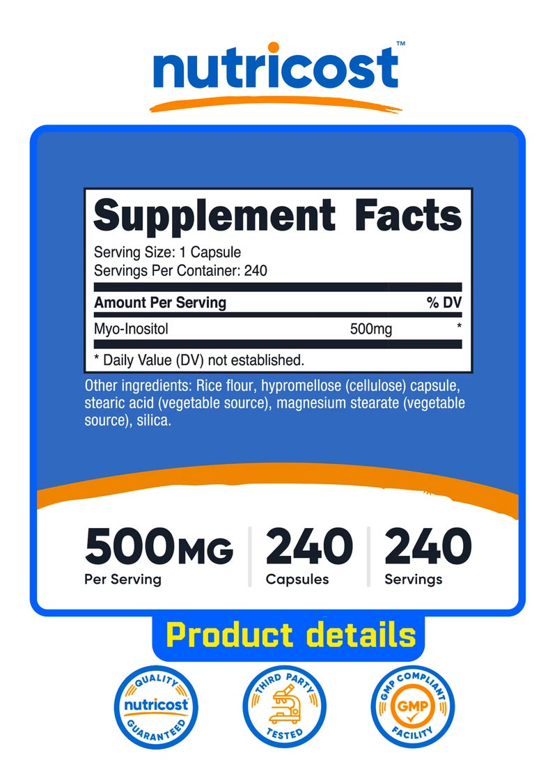 Nutricost Inositol Capsules 500mg, Myo-Inositol, 240 Capsules - Image 2