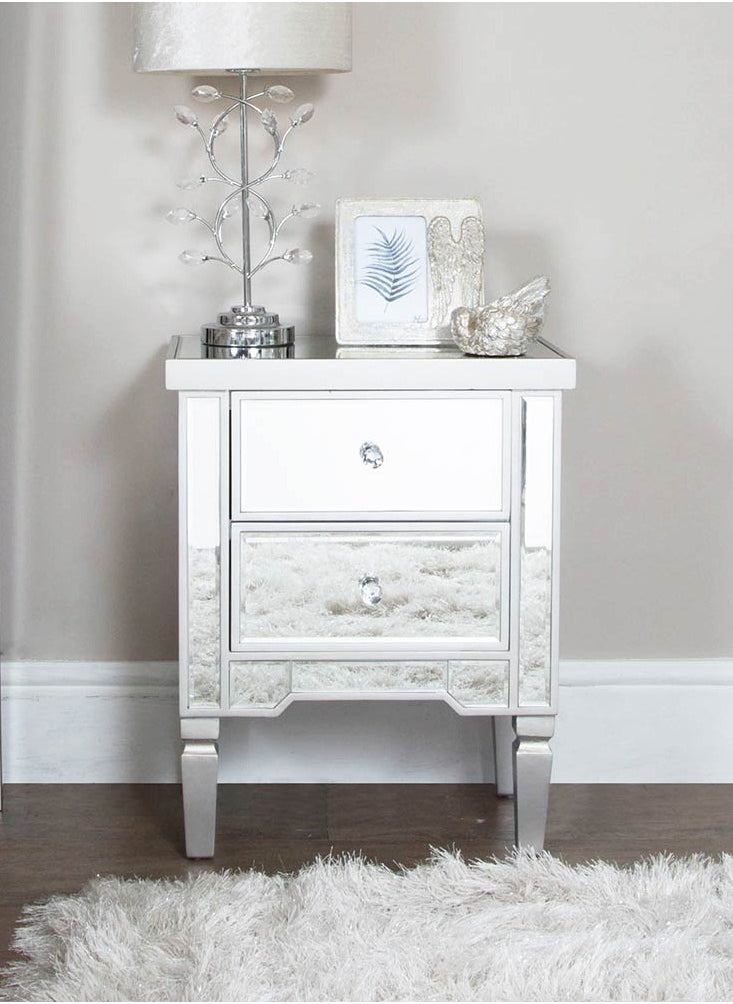 VANITY LIVING VANITY LIVING Elegant Bedside Table with 2 Drawers - 2 Drawers Treviso Silver Mirroredh - Luxurious and Stylish Nightstand for Bedroom Decor - Durable, Functional Storage Solution with Reflective Gold Design  - Image 1