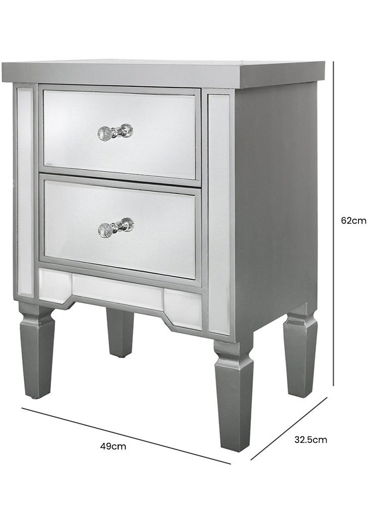 VANITY LIVING VANITY LIVING Elegant Bedside Table with 2 Drawers - 2 Drawers Treviso Silver Mirroredh - Luxurious and Stylish Nightstand for Bedroom Decor - Durable, Functional Storage Solution with Reflective Gold Design  - Image 2