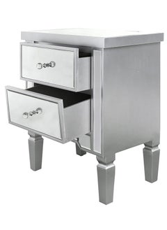 VANITY LIVING VANITY LIVING Elegant Bedside Table with 2 Drawers - 2 Drawers Treviso Silver Mirroredh - Luxurious and Stylish Nightstand for Bedroom Decor - Durable, Functional Storage Solution with Reflective Gold Design  - Image 3