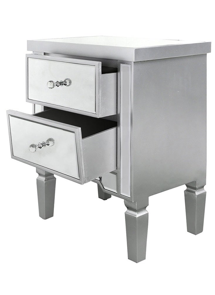 VANITY LIVING VANITY LIVING Elegant Bedside Table with 2 Drawers - 2 Drawers Treviso Silver Mirroredh - Luxurious and Stylish Nightstand for Bedroom Decor - Durable, Functional Storage Solution with Reflective Gold Design  - Image 3