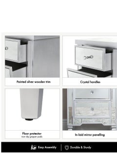 VANITY LIVING VANITY LIVING Elegant Bedside Table with 2 Drawers - 2 Drawers Treviso Silver Mirroredh - Luxurious and Stylish Nightstand for Bedroom Decor - Durable, Functional Storage Solution with Reflective Gold Design  - Image 4