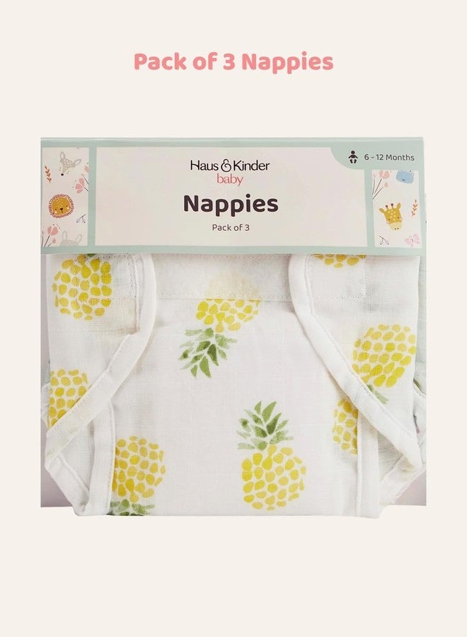 Haus & Kinder Muslin Cloth Nappies for Babies - Pack of 3 | Multicolor, 6-12 Months, 100% Muslin Cotton with Towelling Layer, Reusable & Eco-Friendly - Tropical Twist Collection - Image 2