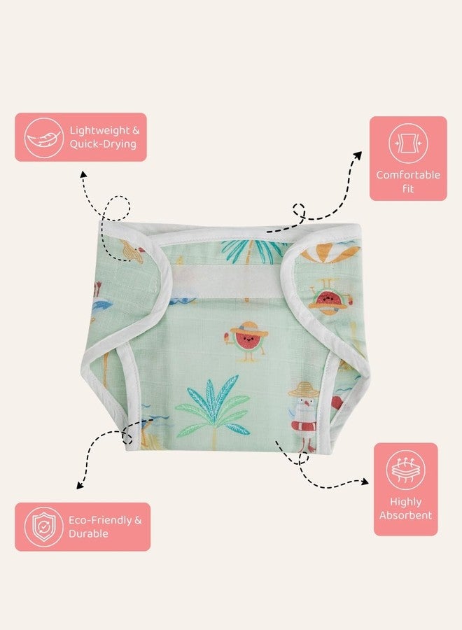 Haus & Kinder Muslin Cloth Nappies for Babies - Pack of 3 | Multicolor, 6-12 Months, 100% Muslin Cotton with Towelling Layer, Reusable & Eco-Friendly - Tropical Twist Collection - Image 4