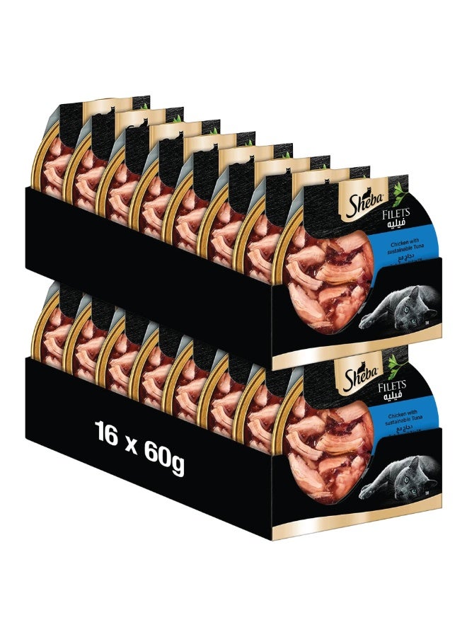 Sheba Fine Flakes Tasty Chicken with Sustainable Tuna Wet Cat Food 16 Pack 60g Each - Image 1