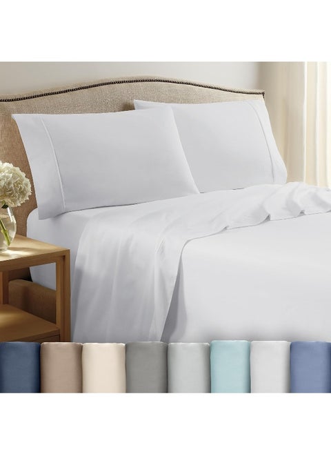 Martex 400 Thread Count 100% Cotton Sateen - 3 Piece Twin Bed Sheet Set - Twin Sheet Set - 1 Fitted Sheet, 1 Flat Sheet, 1 Pillow case - Super Soft - Wrinkle Resistant - White Sheet Set (Twin, White)