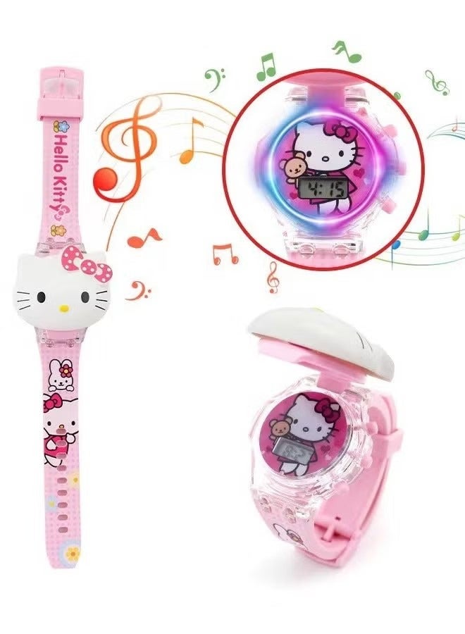 هالو كيتي Hello Kitty ساعة الكرتون للأطفال ، ألعاب الساعات للأطفال مع تأثيرات الإضاءة ، ساعات الكرتون للأطفال مع الموسيقى ، ساعة الكرتون للأطفال - Image 1