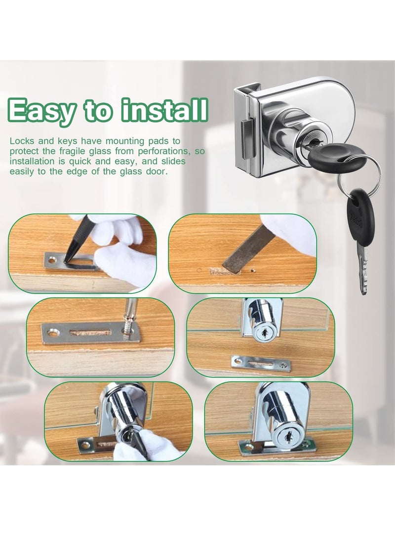 Glass Door Display Cabinet Safety Lock, Double-Open Glass Door Single Glass Door Locks for 5-8mm Glass, Separate Key Without Drilling - Image 3