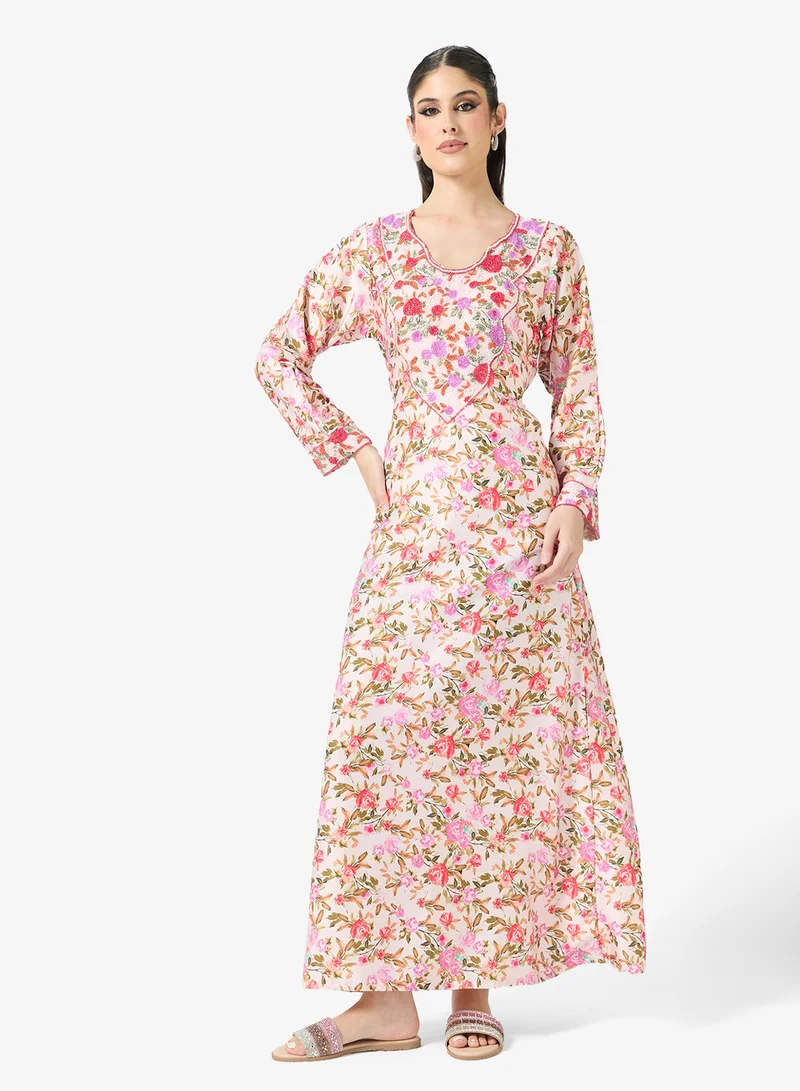 ARABIAN CLOSET Embellished Belted Jalabiya