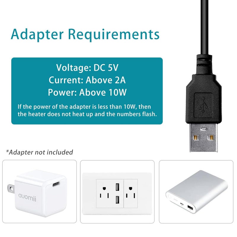auomii Mini Submersible Aquarium Heater, 25/50/100/150/200/300 Watts Adjustable Fish Tank Heater, Built-in Thermometer, External Temperature Controller, Smart Memory (10 Watts(USB)) - Image 3