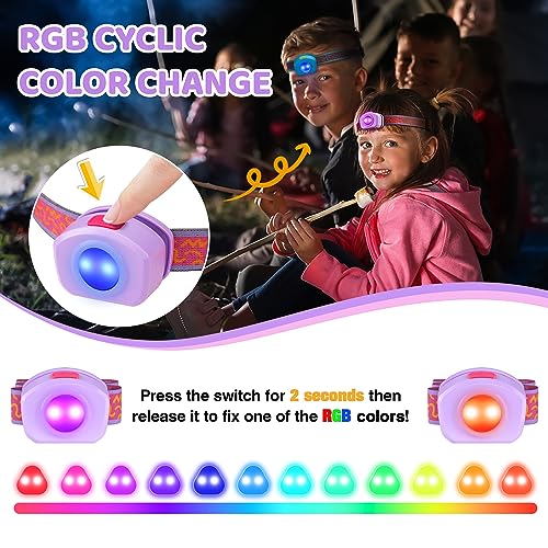 EverBrite LED Headlamp Rechargeable Kids Headlamp with RGB Mode and Adjustable Headband, 3 Modes Multicolor Headlamp for Camping, Reading, Exploring, Halloween, Christmas - Image 3