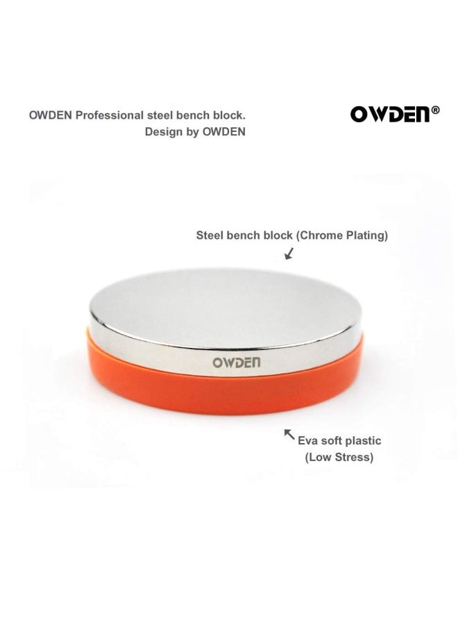 OWDEN Professional Steel Bench Blockï¼ˆNo Rebound), Metal Bench Block for Jewelry Stamping Tool,(Diameter: 3 Inches, Height: 3/4 Inch) Steel Part: Mirror Polishing with Chrome Plating. - Image 3