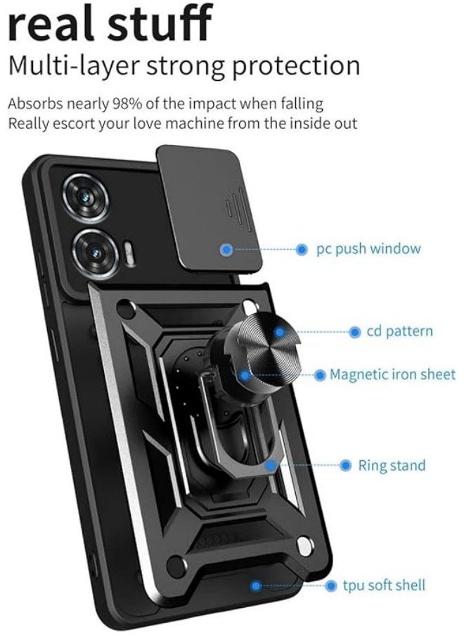 Generic - Compatible with Motorola Edge 50 Fusion Case, Case with Slide Camera Cover Heavy Duty Military Grade Shockproof Magnetic Ring Holder Kickstand Case for Moto Edge 50 Fusion - Image 1