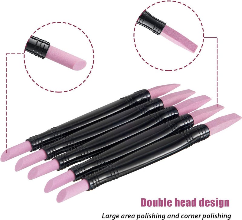 Mudder 5 Pieces Pumice Stone Nail File Double-Headed Nail Polishing Pen Stick Cuticle Remover Trimmer Buffer Pedicure Pen Nail Art Care Tool for Household Beauty Salon Peeling Dead Skin Repairing - Image 3