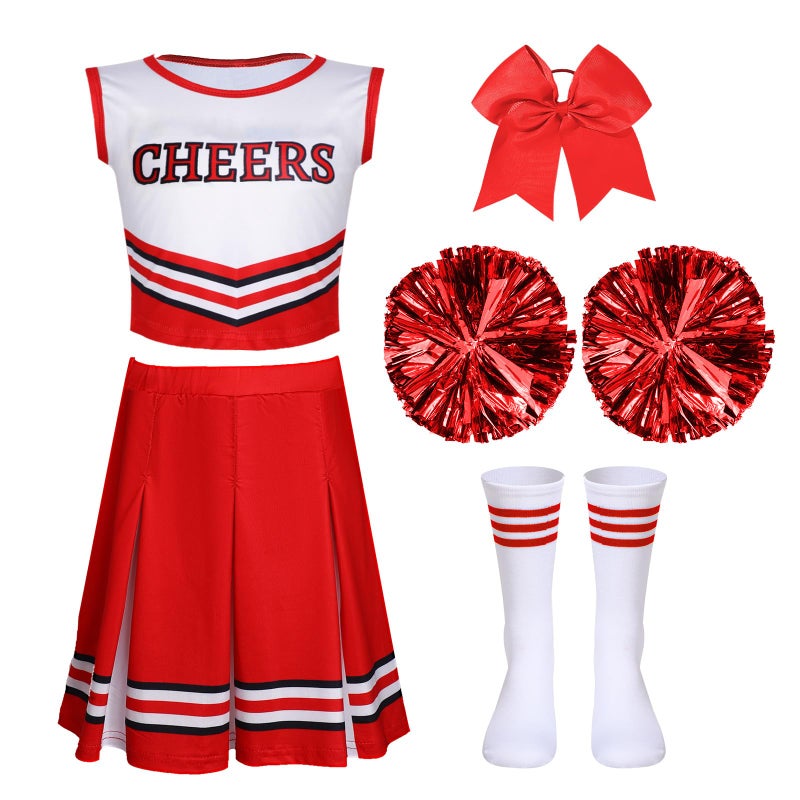 Unittype Unittype 4 Pieces Girls Cheerleader Costumes Outfit Cheer Uniform Halloween Dress for Party Birthday Red 510 Y 