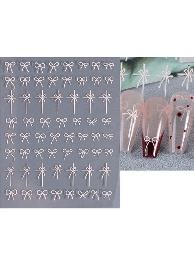 MXN 4 Pcs Belted Bow Nail Stickers - Self-Adhesive 3D Laser Glossy Cute Nail Decals for DIY Nail Manicure Decorations (White/Black/Red/Deep wine red) - Image 2