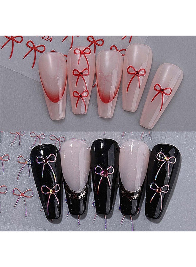 MXN 4 Pcs Belted Bow Nail Stickers - Self-Adhesive 3D Laser Glossy Cute Nail Decals for DIY Nail Manicure Decorations (White/Black/Red/Deep wine red) - Image 5