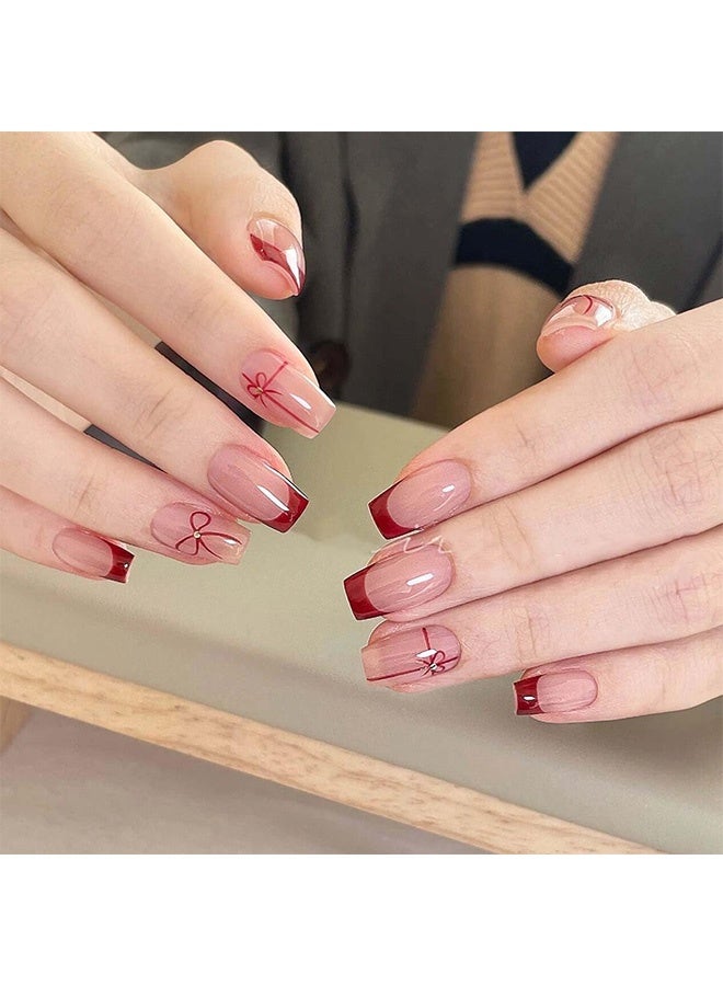 MXN 4 Pcs Belted Bow Nail Stickers - Self-Adhesive 3D Laser Glossy Cute Nail Decals for DIY Nail Manicure Decorations (White/Black/Red/Deep wine red) - Image 4