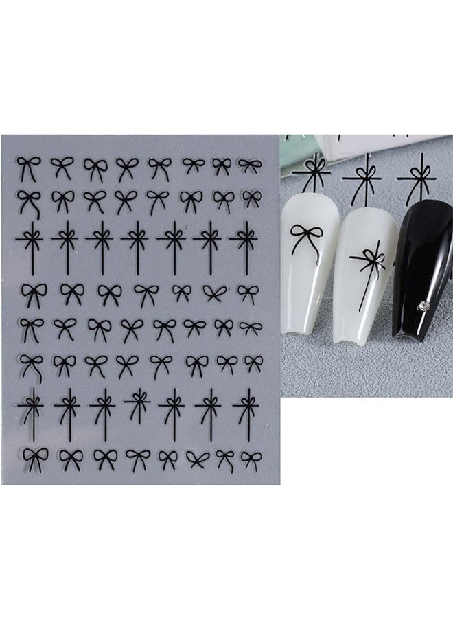 MXN 4 Pcs Belted Bow Nail Stickers - Self-Adhesive 3D Laser Glossy Cute Nail Decals for DIY Nail Manicure Decorations (White/Black/Red/Deep wine red) - Image 3