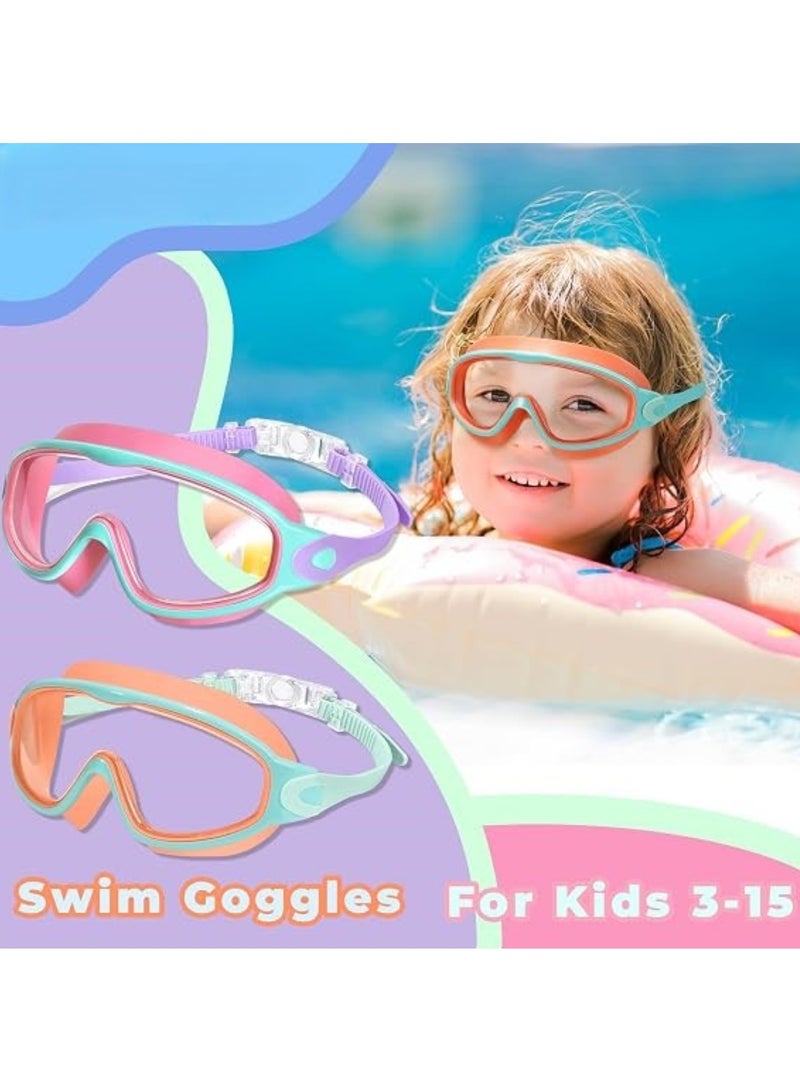 saykfoe 2 Pack Kids Swim Goggles, Pool Goggles Anti-Fog Anti-UV Wide View No Leaking Swimming Goggles for Children 3-14 - Image 2