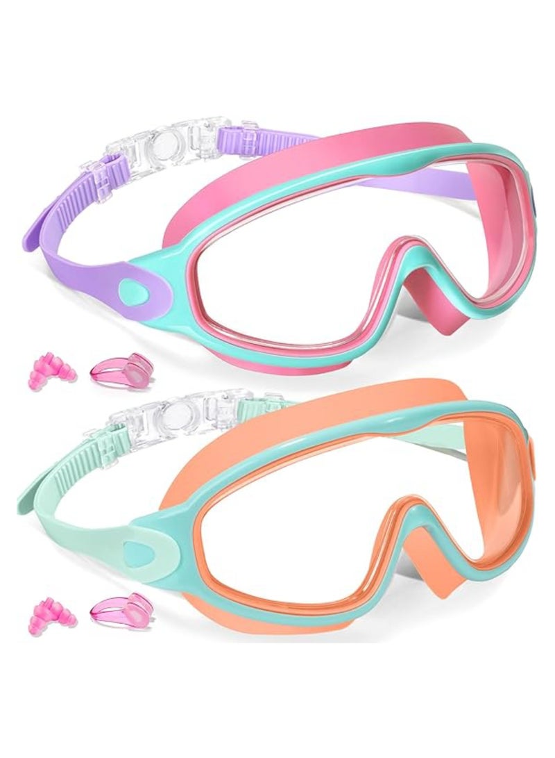 saykfoe 2 Pack Kids Swim Goggles, Pool Goggles Anti-Fog Anti-UV Wide View No Leaking Swimming Goggles for Children 3-14 - Image 1