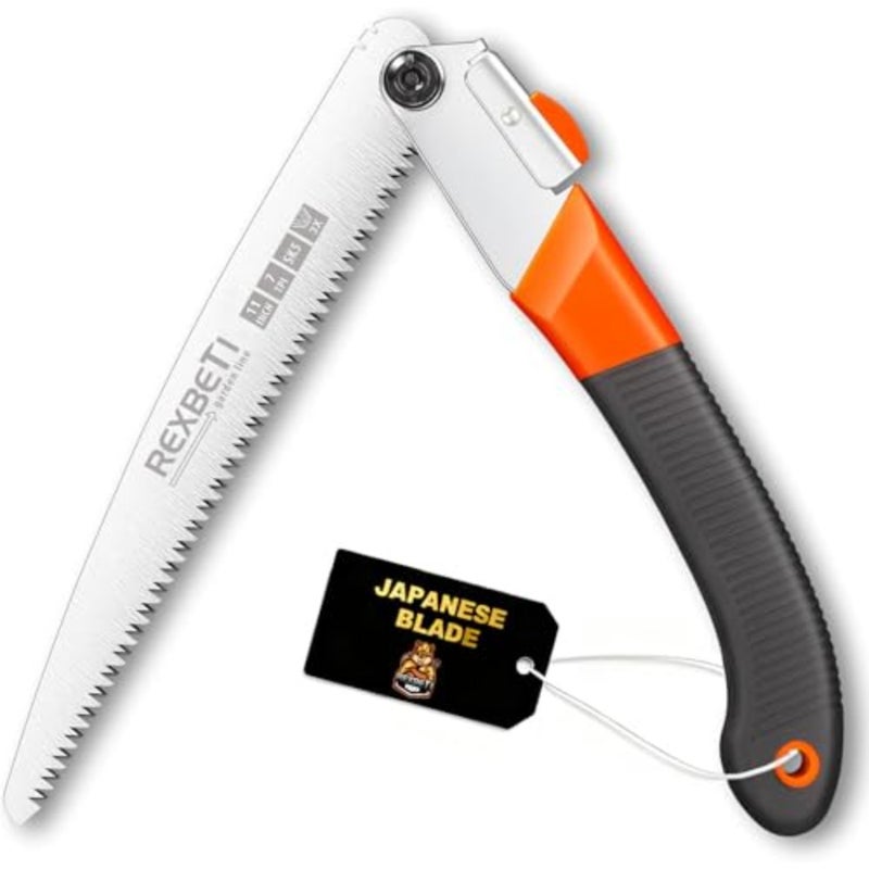 Folding Hand Saw, Heavy Duty 11 Inch Extra Long Blade for Wood Camping, Dry Wood Pruning With Hard Teeth, Quality SK-5 Steel - Image 1
