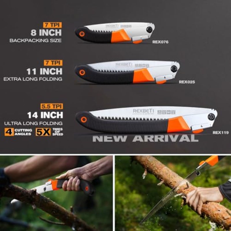 Folding Hand Saw, Heavy Duty 11 Inch Extra Long Blade for Wood Camping, Dry Wood Pruning With Hard Teeth, Quality SK-5 Steel - Image 2