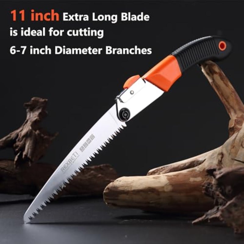 Folding Hand Saw, Heavy Duty 11 Inch Extra Long Blade for Wood Camping, Dry Wood Pruning With Hard Teeth, Quality SK-5 Steel - Image 3