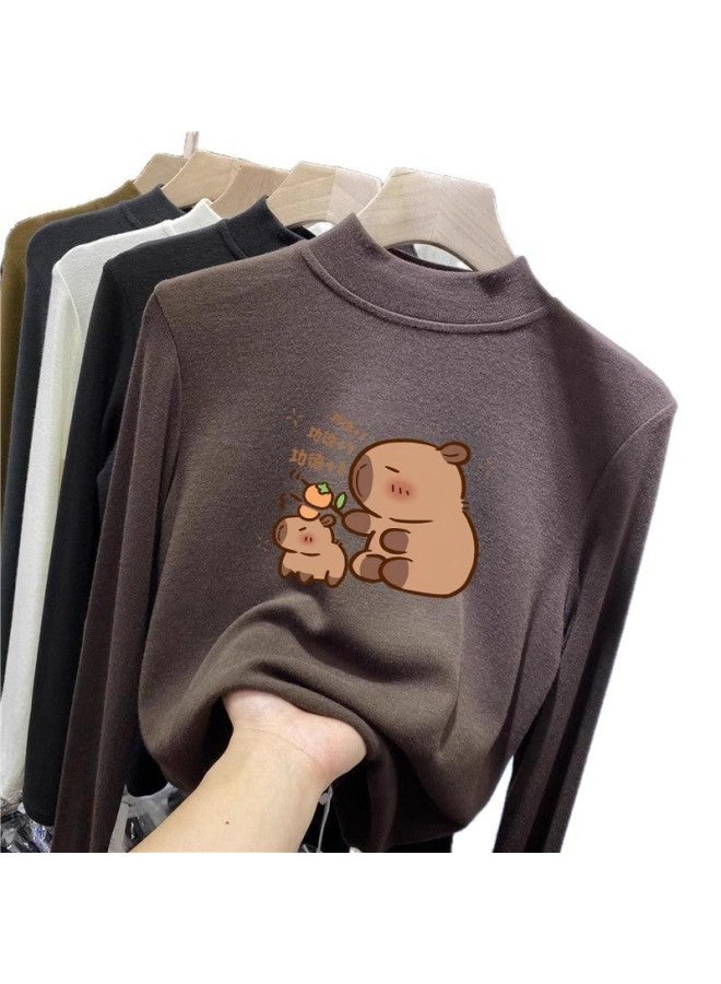 Girls' De Velvet Semi-high Collar Base Shirt For Big Children In Autumn And Winter Warm Inner De Velvet Long Sleeve - Image 5