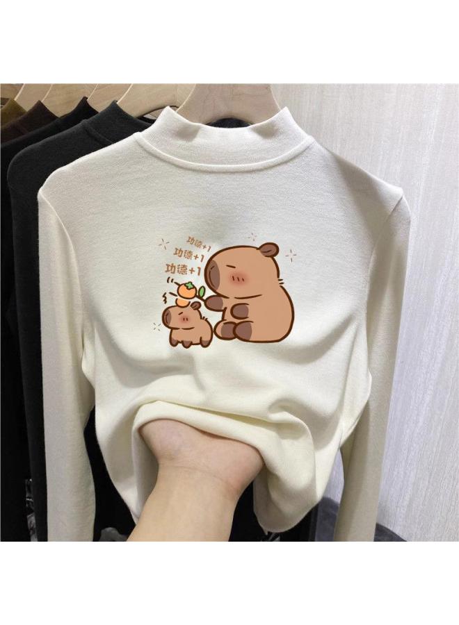 Girls' De Velvet Semi-high Collar Base Shirt For Big Children In Autumn And Winter Warm Inner De Velvet Long Sleeve - Image 2