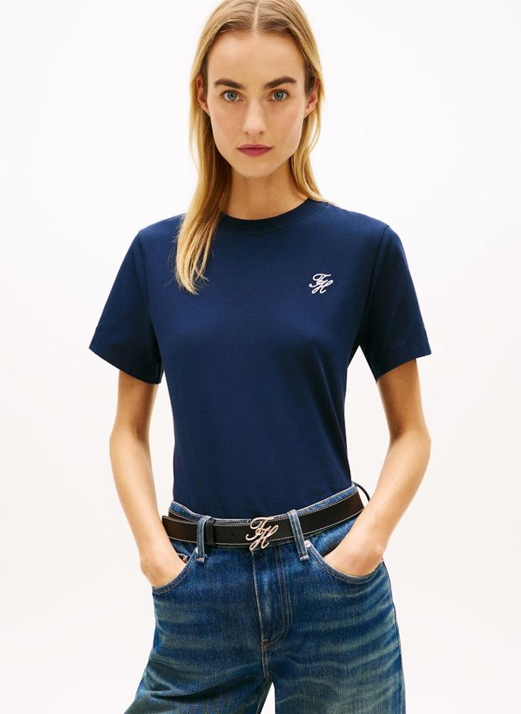 TOMMY HILFIGER Logo Embroidery Jersey Crew Neck T-Shirt - Image 3